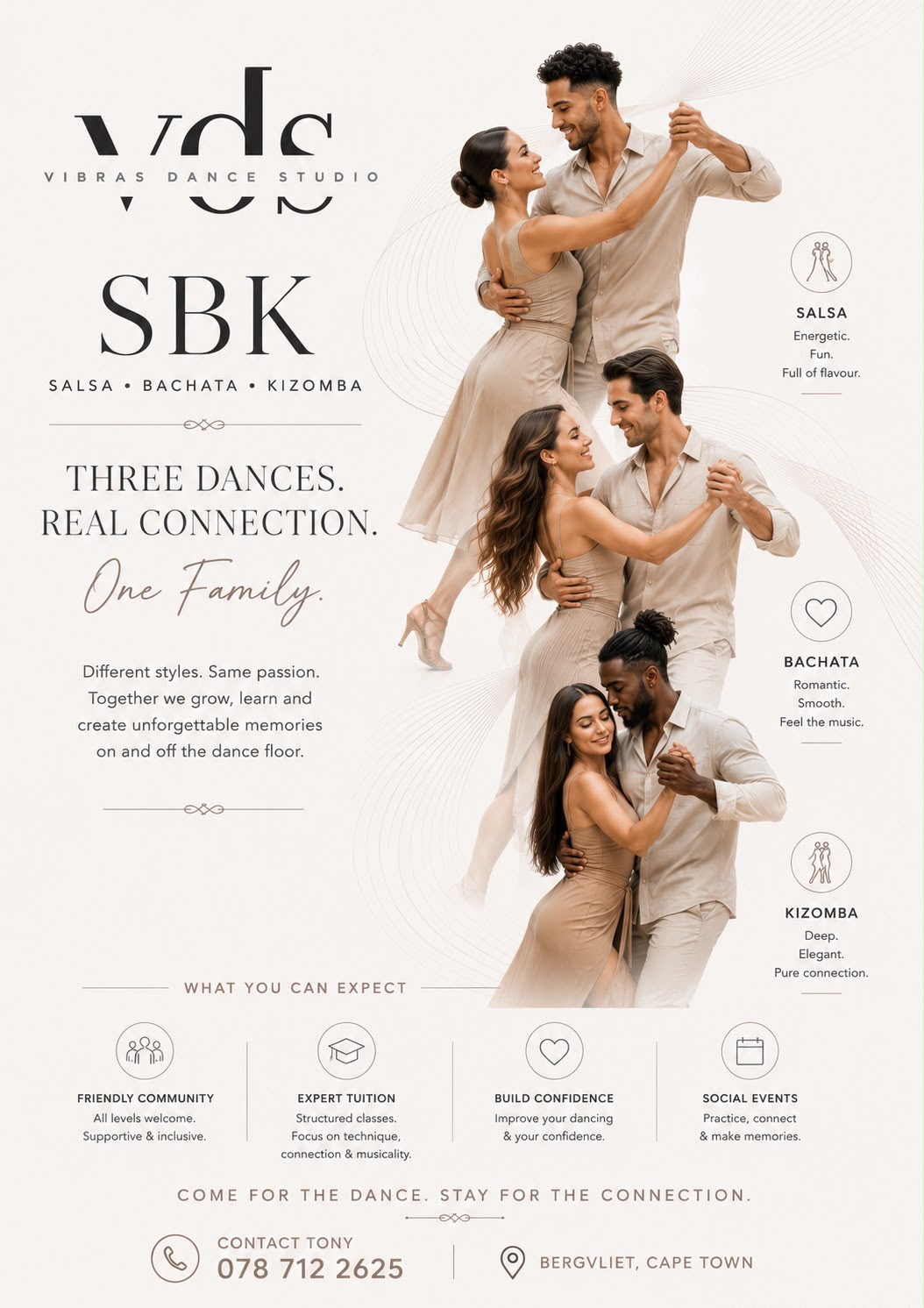 Salsa, Bachata and Kizomba group classes at Vibras Dance Studio in Bergvliet